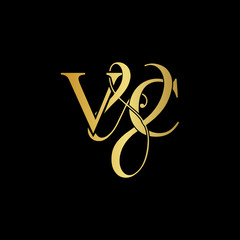 Initial letter V & C VC luxury art vector mark logo, gold color on black background.