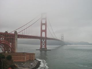 view to the golden gate bridge on a foggy day