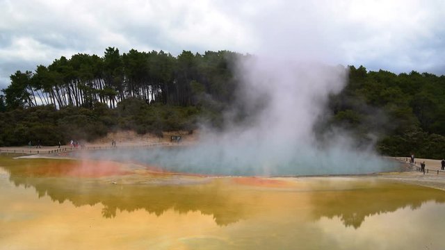 Thermal lake Champagne Pool at Wai-O-Tapu near Rotorua, New Zealand. The travel attraction in Rotorua, New Zealand.