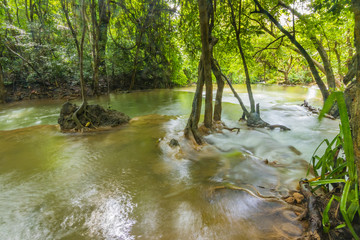 Fototapeta premium Huai Mae Khamin Waterfalls in Tropical Rainforest at Kanchanaburi Province, Thailand