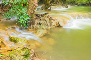 Huai Mae Khamin Waterfalls in Tropical Rainforest at Kanchanaburi Province, Thailand