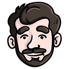 Face of a friendly man with brown hair and beard. avatar, illustration, vector.