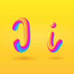 Letter I 3D vector. Liquid gradient shape on yellow background. Colorful hand drawn alphabet for branding, logo, a set of words. Festive typography, childrens alphabet, uppercase letters