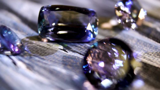 Ultramarine gemstone. Faceted Tanzanite Gem. Close up