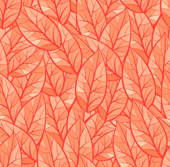 Abstract seamless vector pattern of leaves. Background texture. Orange and red color palette
