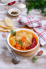 Thick vegetable soup with pasta