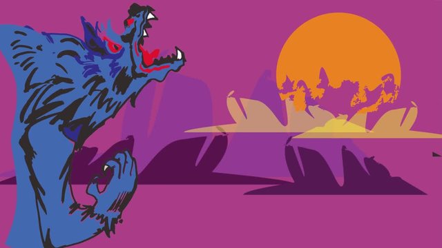 werewolf howling in full moon with colorful background.