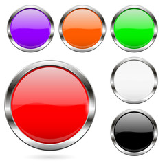 Colored buttons set. Shiny 3d glass round icons