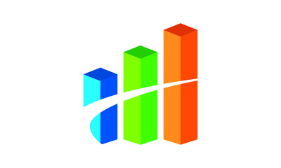 Fototapeta premium Abstract colorful 3d bar graph with upward trend and white swoosh