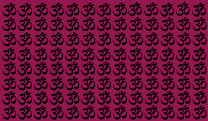 Pink Background with Traditional Indian symbols: mantra, om, ganesh. Seamless pattern with Spiritual Yoga Symbol of Om, Aum ,Ohm India symbol Meditation, yoga mantra hinduism buddhism zen, icon.