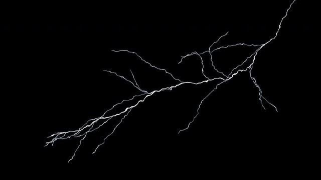 Ultra slow motion growing white lightning discharge on black background. Compositing element