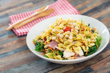 Delicious bacon chicken salad with cheese sauce