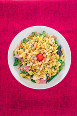 Delicious bacon chicken salad with cheese sauce