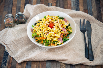 Delicious bacon chicken salad with cheese sauce