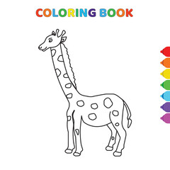 cute cartoon giraffe front view coloring book for kids. black and white vector illustration for coloring book. giraffe front view concept hand drawn illustration