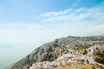 View of the peaks of the mountains. The beauty and majesty of nature created by the Creator