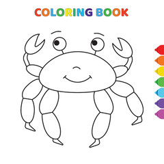 cute cartoon happy cancer animal coloring book for kids. black and white vector illustration for coloring book. happy cancer animal concept hand drawn illustration