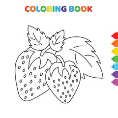 cute cartoon two strawberry fruits coloring book for kids. black and white vector illustration for coloring book. two strawberry fruits concept hand drawn illustration