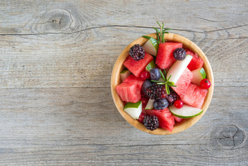 bowl of berryfruits and waterrmelon