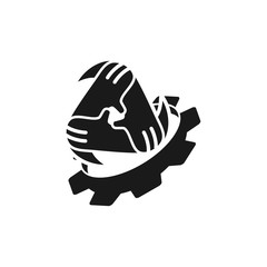 Gear Hand Triangle Commitment Teamwork Together Black Logo