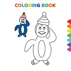 cute cartoon happy penguin coloring book for kids. black and white vector illustration for coloring book. happy penguin concept hand drawn illustration