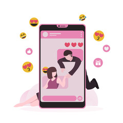 Online dating application, virtual relationship and social networking concept. Young couple in love