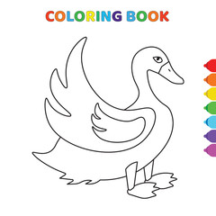 cute cartoon goose front view coloring book for kids. black and white vector illustration for coloring book. goose front view concept hand drawn illustration