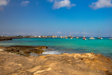 Fototapeta na wymiar view of Mediterranean sea and beach from Island Formentera-Ibiza
