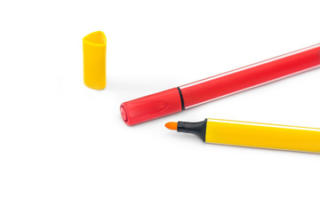 Colored felt tip on white background