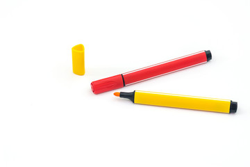 Colored felt tip on white background