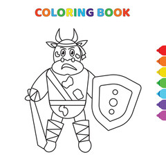 cute cartoon wiking fighter with sword and shield coloring book for kids. black and white vector illustration for coloring book. wiking fighter with sword and shield concept hand drawn illustration