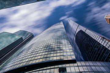 MOSCOW. RUSSIA - Septemer 5, 2019: Skyscrapers of Moscow city business center closeup. Moscow International Business Center also referred to as Moscow-City