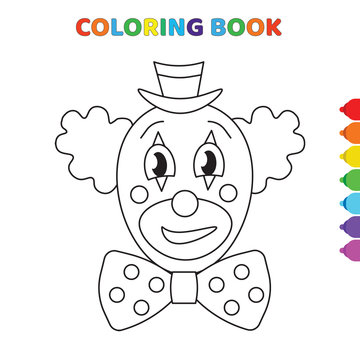 cute cartoon sad clown head coloring book for kids. black and white vector illustration for coloring book. sad clown head concept hand drawn illustration