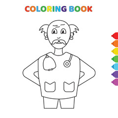 cute cartoon doctor coloring book for kids. black and white vector illustration for coloring book. doctor concept hand drawn illustration