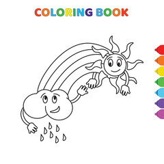 cute cartoon rainy cloud with sun coloring book for kids. black and white vector illustration for coloring book. rainy cloud with sun concept hand drawn illustration