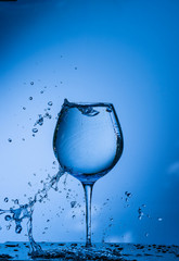 water, glass, drink, splash, liquid, pouring, blue, isolated, drop, white