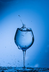 water, glass, drink, splash, liquid, pouring, blue, isolated, drop, white
