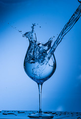 water, glass, drink, splash, liquid, pouring, blue, isolated, drop, white