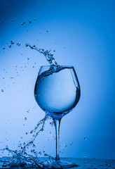 water, glass, drink, splash, liquid, pouring, blue, isolated, drop, white