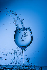 water, glass, drink, splash, liquid, pouring, blue, isolated, drop, white
