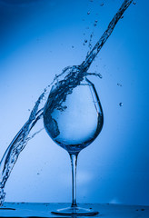 water, glass, drink, splash, liquid, pouring, blue, isolated, drop, white