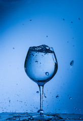 water, glass, drink, splash, liquid, pouring, blue, isolated, drop, white
