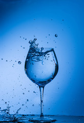 water, glass, drink, splash, liquid, pouring, blue, isolated, drop, white