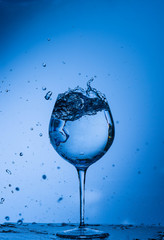 water, glass, drink, splash, liquid, pouring, blue, isolated, drop, white