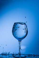 water, glass, drink, splash, liquid, pouring, blue, isolated, drop, white