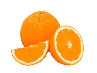 group of fresh orange fruits cut and slice isolated on white background with clipping path
