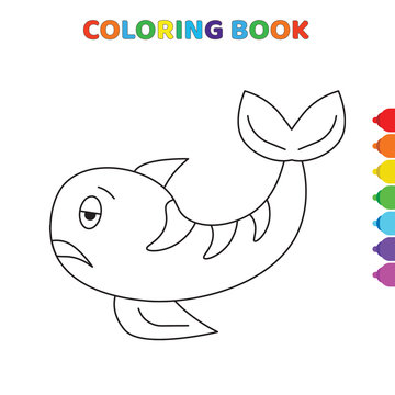 cute cartoon sad ti shark coloring book for kids. black and white vector illustration for coloring book. sad ti shark concept hand drawn illustration