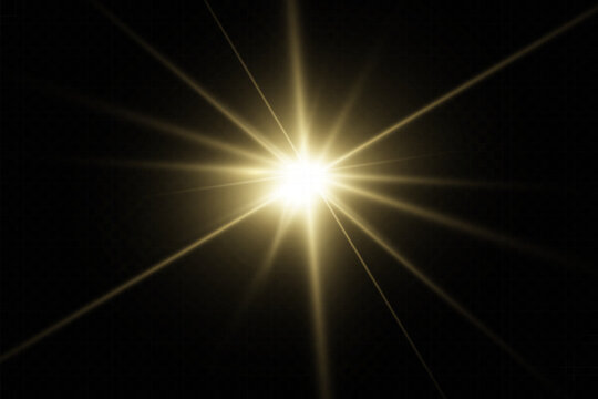 White glowing light explodes on a transparent background. with ray.  Transparent shining sun, bright flash.  Special lens flare light effect.