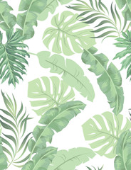 Exotic seamless vector pattern with palm and banana leaves. Vector summer background. Textile print.