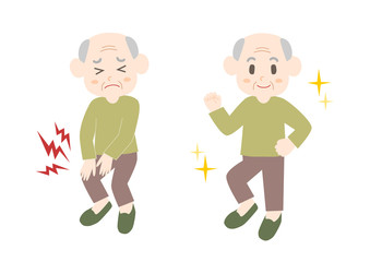 シニア男性の膝の痛みと健康のイラスト